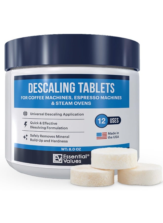 Essential Values Descaling Tablets (12 Count/Up to 12 Uses) for Jura, Miele, Bosch, Tassimo Espresso Machines and Miele Steam Ovens (1 Pack) - Image 1